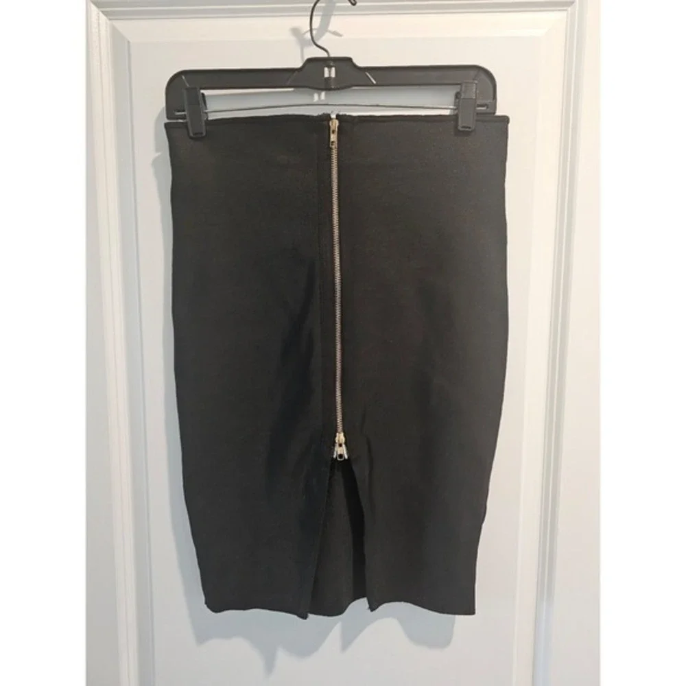 L Black Knee-Length Pencil Skirt‎ Front Slit Career Closet Staple Mobwife Spring